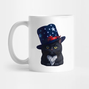 4th of July Patriotic Black Cat wearing American Hat Mug